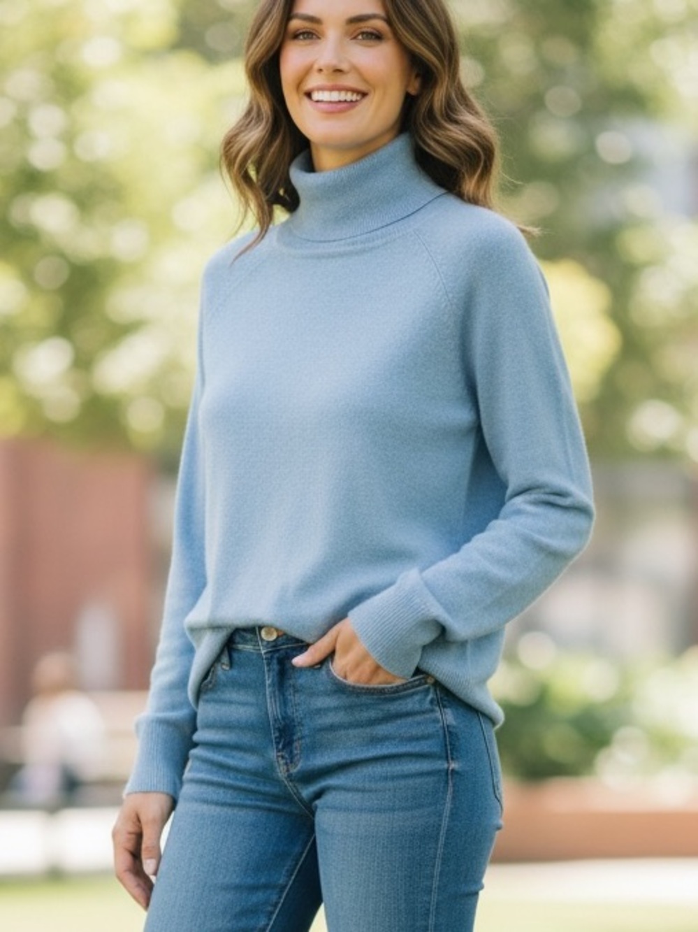 Y2K LIGHT BLUE KNIT TURTLENECK SWEATER CLASSIC PREPPY MINIMALIST TALBOTS SZ L